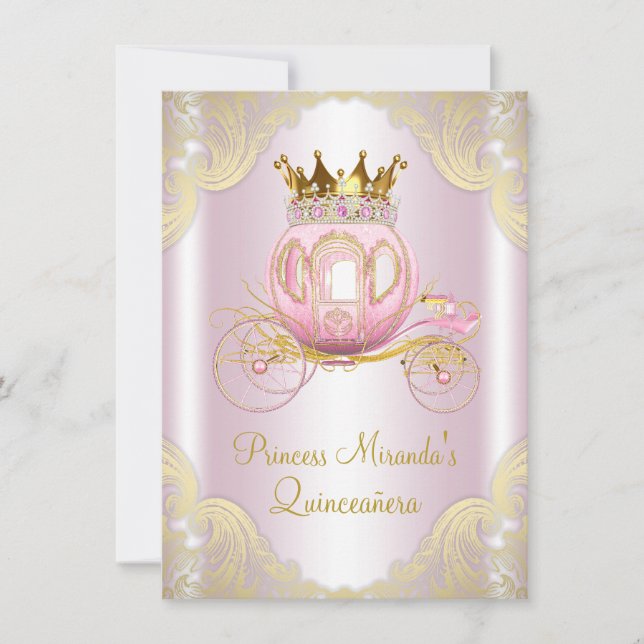 Cinderella Pink Gold Princess Quinceanera Invitation (Front)