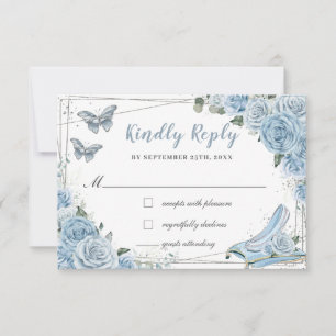 Cinderella Princess Baby Blue Floral Quinceañera RSVP Card