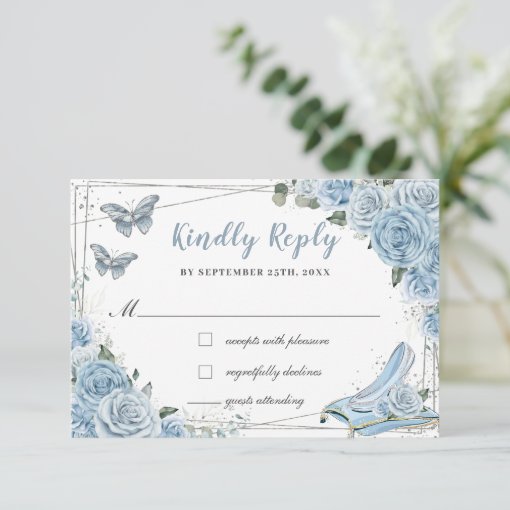 Cinderella Princess Baby Blue Floral Quinceañera RSVP Card | Zazzle