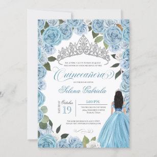 Cinderella Princess Ball Blue Roses V2 Quinceanera Invitation