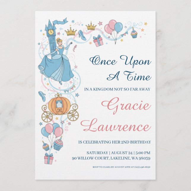 Cinderella princess birthday invitations (Front)
