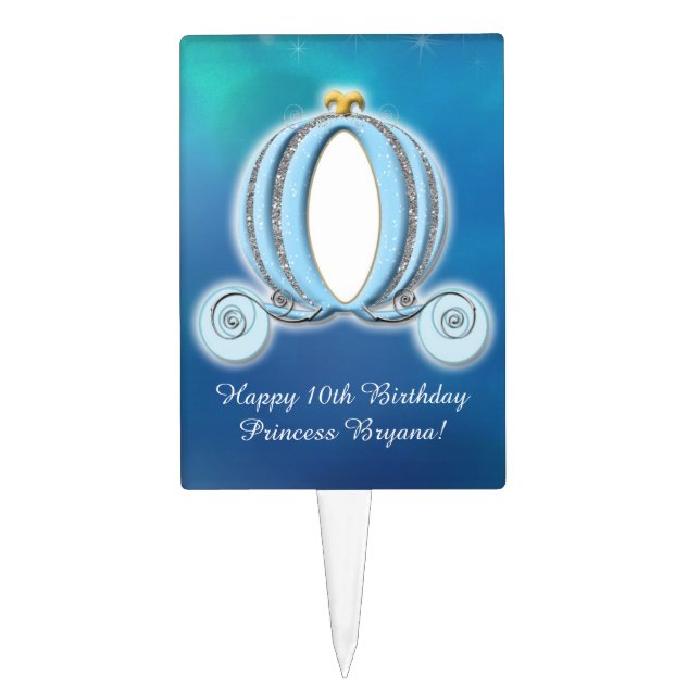 Cinderella Princess Blue Carriage Cake Pick Topper (Front)