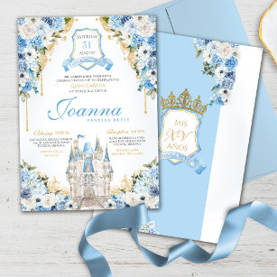 Cinderella Princess Castle Light Blue Quinceanera Invitation