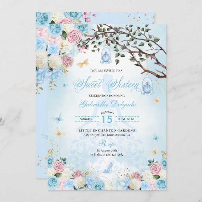 Cinderella Princess Enchanted Garden Sweet 16 Invitation (Front/Back)
