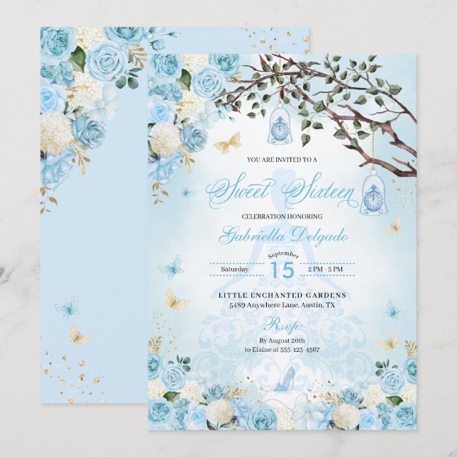 Cinderella Princess Enchanted Garden Sweet 16 Invitation (Front/Back)