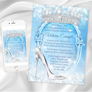 Cinderella Princess Glass Slipper Quinceanera Invitation