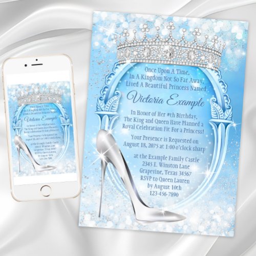 Cinderella Princess Glass Slipper Quinceanera Invitation