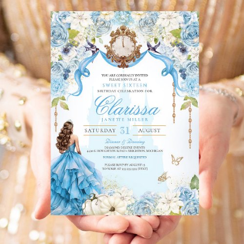 Cinderella Princess Light Blue Royal Sweet 16 Invitation