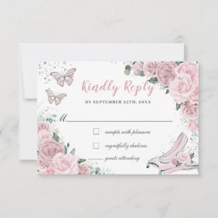 Cinderella Princess Light Pink Floral Quinceañera RSVP Card