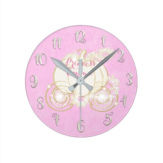 Cinderella Princess Sparkle Carriage Pink Custom Round Clock | Zazzle.com
