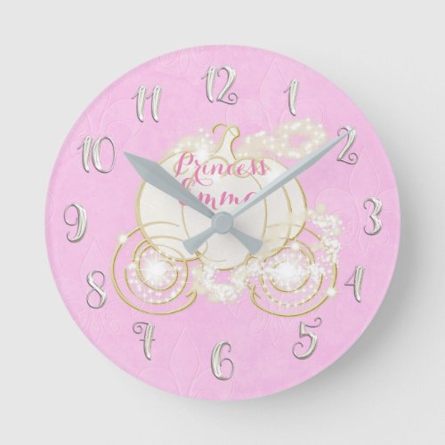 Cinderella Princess Sparkle Carriage Pink Custom Round Clock