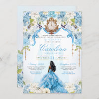 Cinderella Quinceañera Blue Gold Luxury Birthday