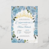 Cinderella Roses Princess Quinceanera Real Gold Foil Invitation (Standing Front)