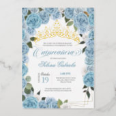 Cinderella Roses Princess Quinceanera Real Gold Foil Invitation (Front)
