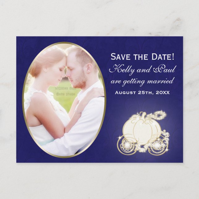 Cinderella Royal Blue Gold Carriage Photo Postcard (Front)