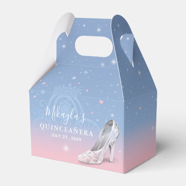 Cinderella Shoe Light Blue and Pink Quinceañera Favor Boxes (Front Side)