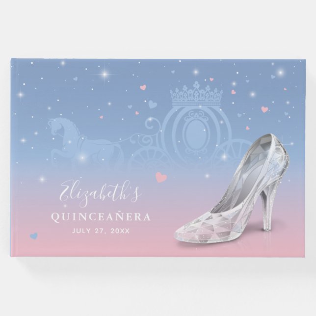 Cinderella Shoe Light Blue and Pink Quinceañera Guest Book (Front)