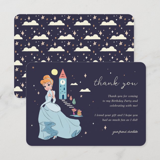 Cinderella Sleepover Girls Birthday Thank You Invitation (Front/Back)