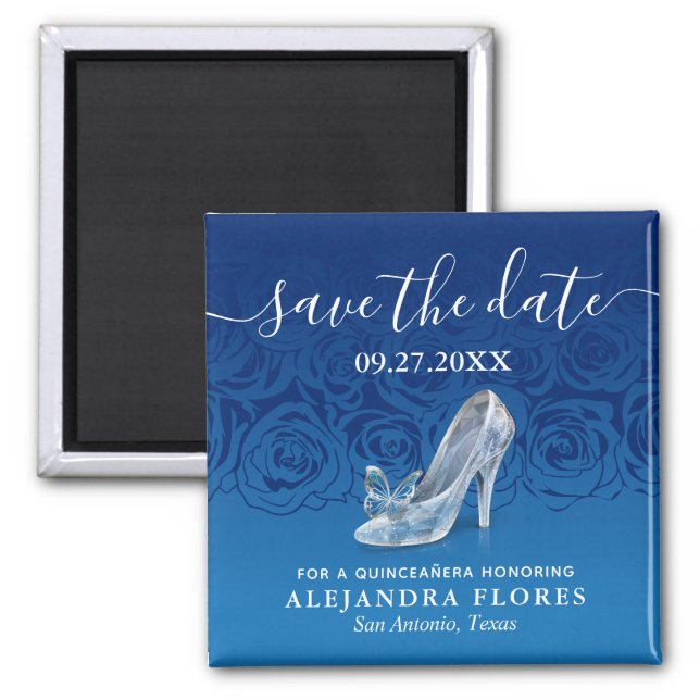 Cinderella Slipper Blue Quinceanera Save the Date Magnet (Front)