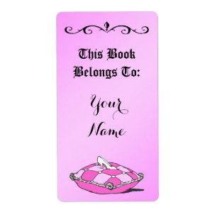 Cinderella Slipper on Pink Pillow Bookpate Label