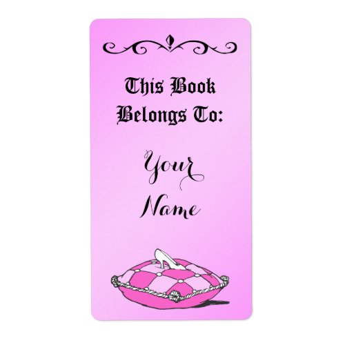 Cinderella Slipper on Pink Pillow Bookpate Label