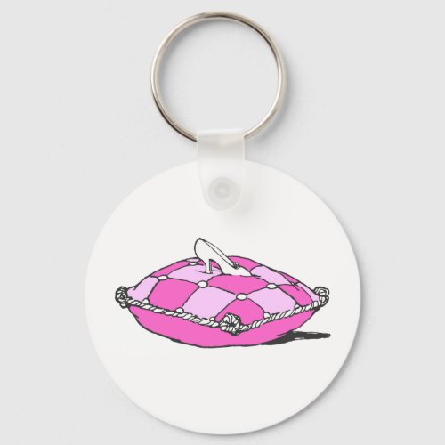 Cinderella Slipper on Pink Pillow Vintage Art Keychain