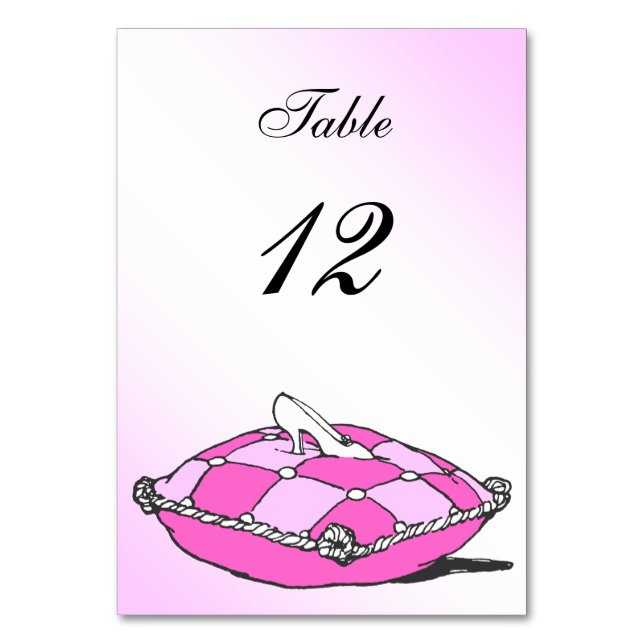 Cinderella Slipper Pink Pillow Custom Table Card (Front)