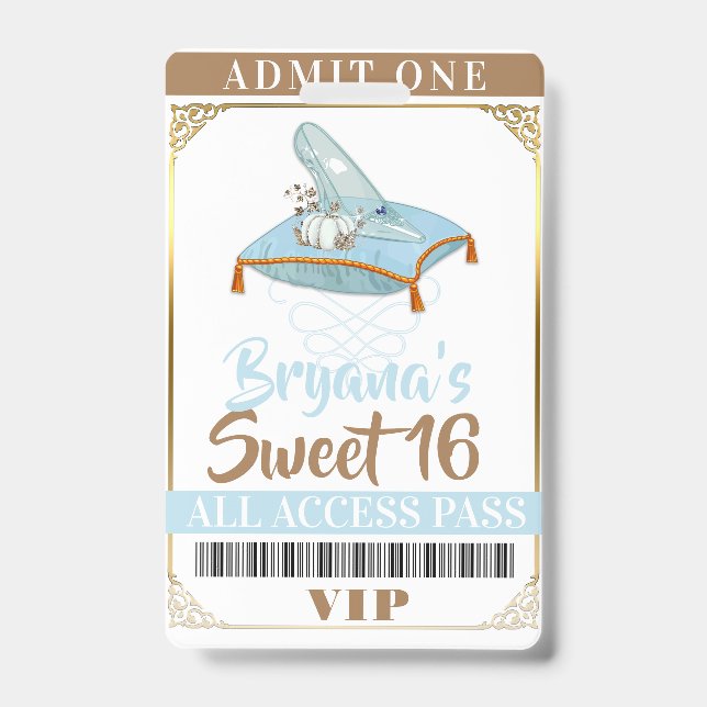 Cinderella Slipper Princess Sweet 16 VIP Pass Badge (Front)