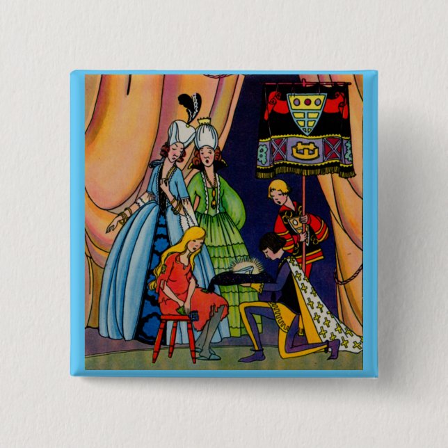 Cinderella, the prince and the glass slipper button (Front)