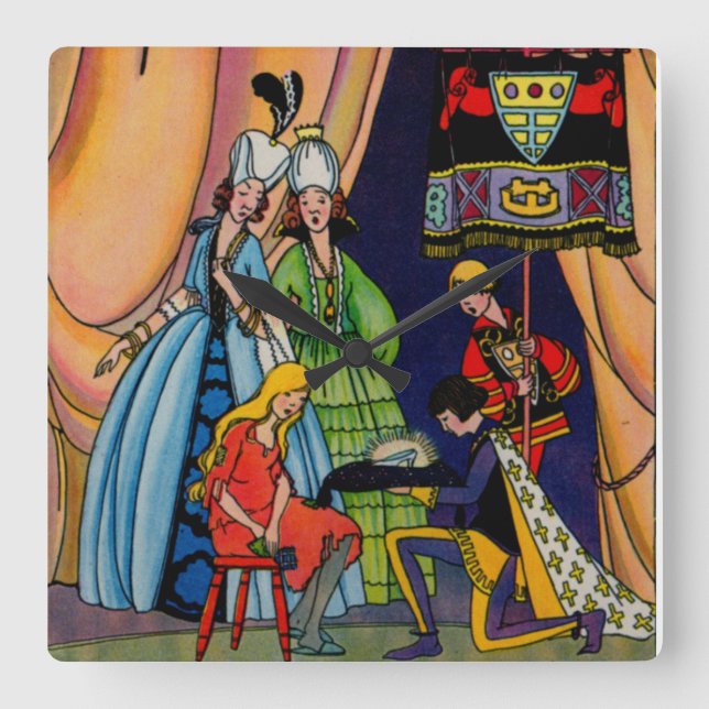 Cinderella, the prince and the glass slipper square wall clock (Front)
