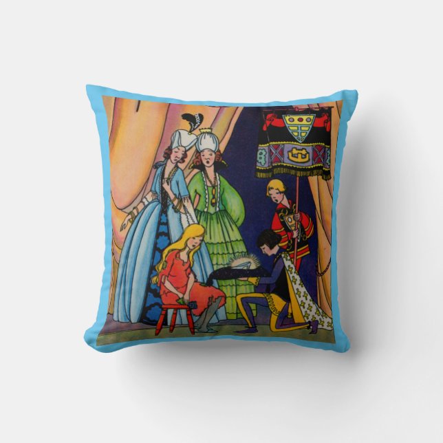 Cinderella, the prince and the glass slipper throw pillow (Front)