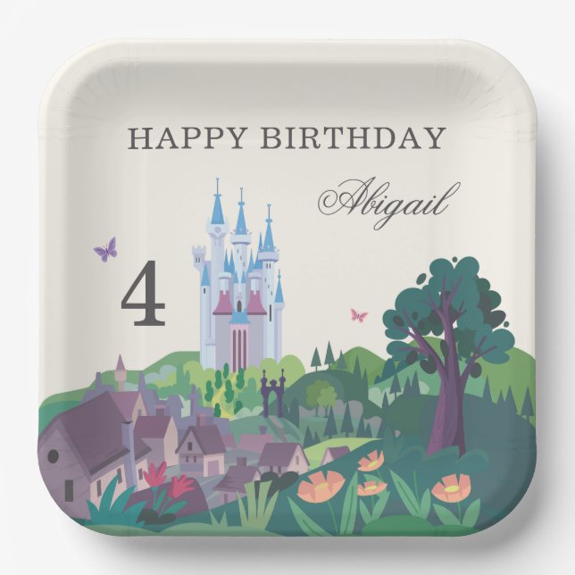 Cinderella's Whimsical Castle - Girl's Birthday Paper Plates (Front)