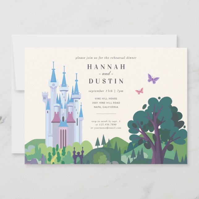 Cinderella's Whimsical Castle Rehearsal Dinner Invitation (Front)