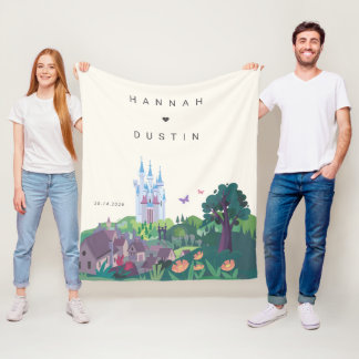 Cinderella's Whimsical Castle Wedding Fleece Blanket