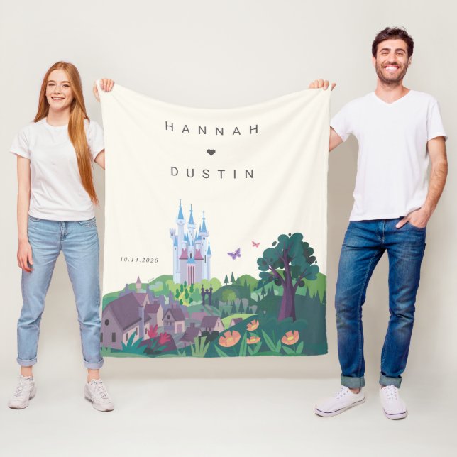 Cinderella's Whimsical Castle Wedding Fleece Blanket (In Situ)