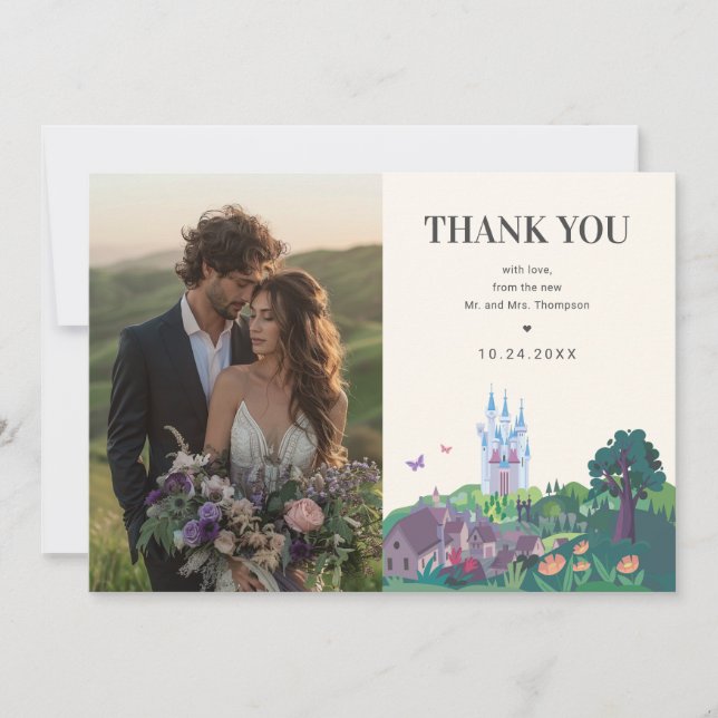 Cinderella's Whimsical Castle Wedding Thank You Card (Front)