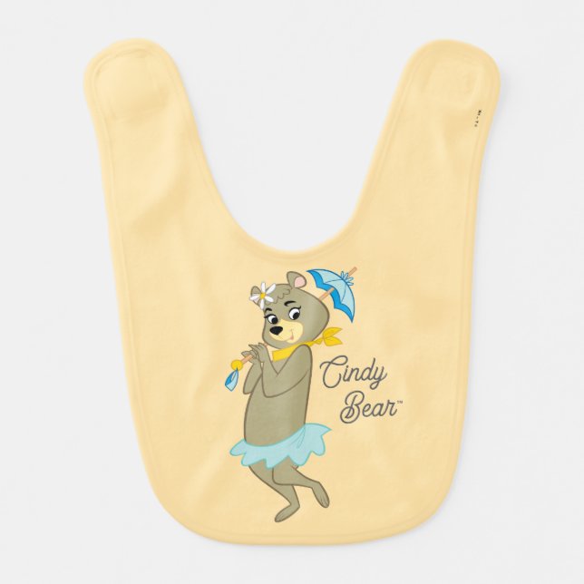 Cindy Bear Holding Parasol Baby Bib (Front)