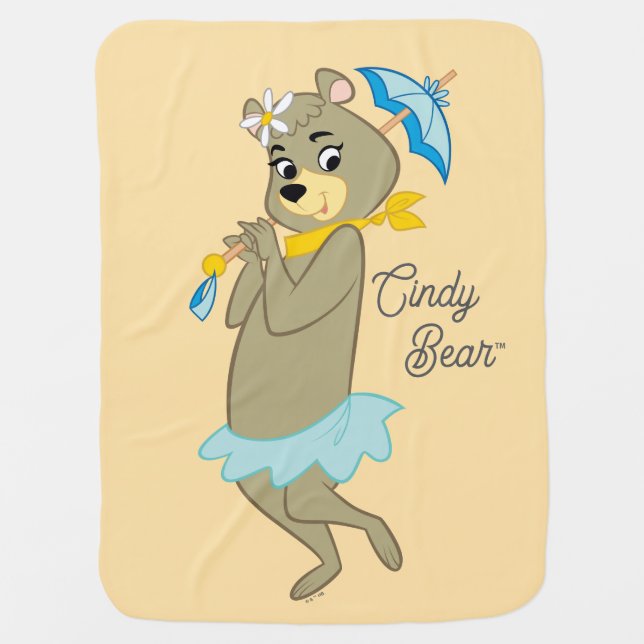 Cindy Bear Holding Parasol Baby Blanket (Front)