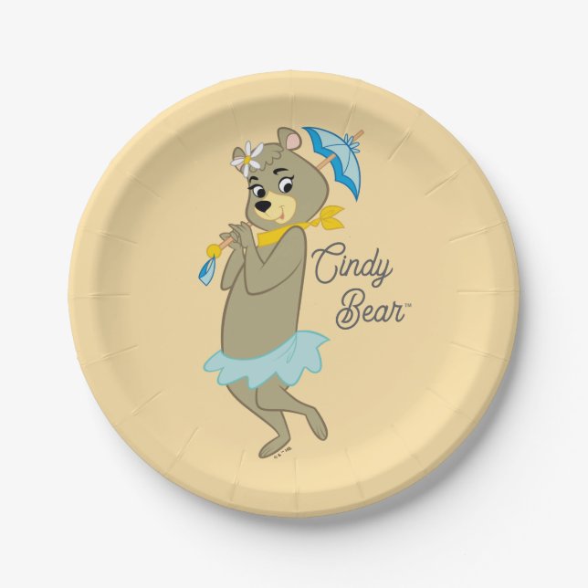 Cindy Bear Holding Parasol Paper Plates (Front)
