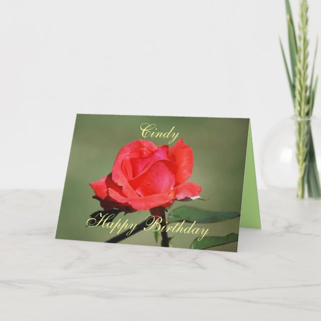 Cindy Happy Birthday Scarlet Rose Card (Front)