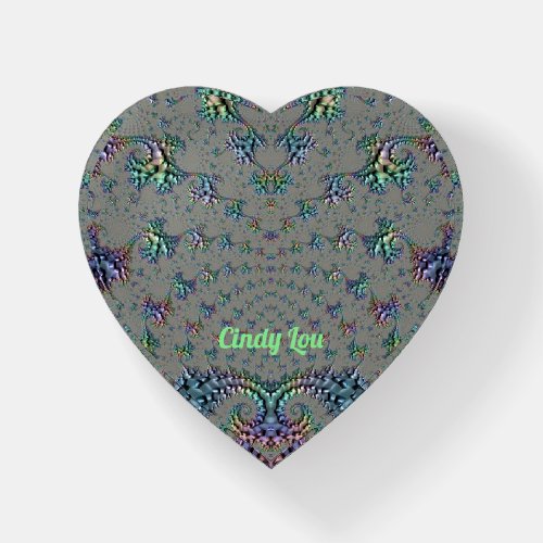 CINDY LOU   Gray Purple Blue Green HEART  Paperweight