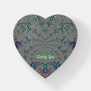 CINDY LOU ~  Gray Purple Blue Green HEART  Paperweight