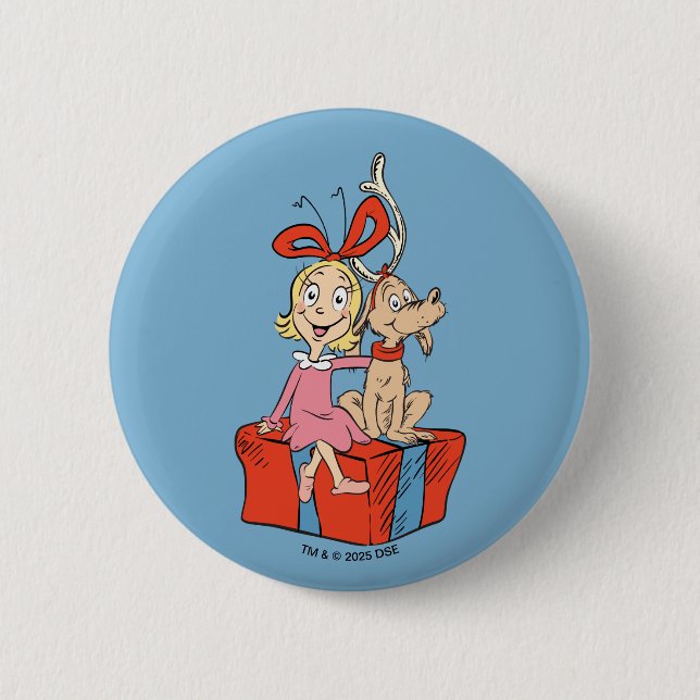 Cindy Lou Who and Max on a Present Button (Front)