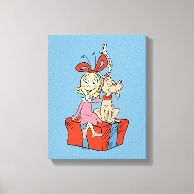 Cindy Lou Who and Max on a Present Canvas Print (Front)