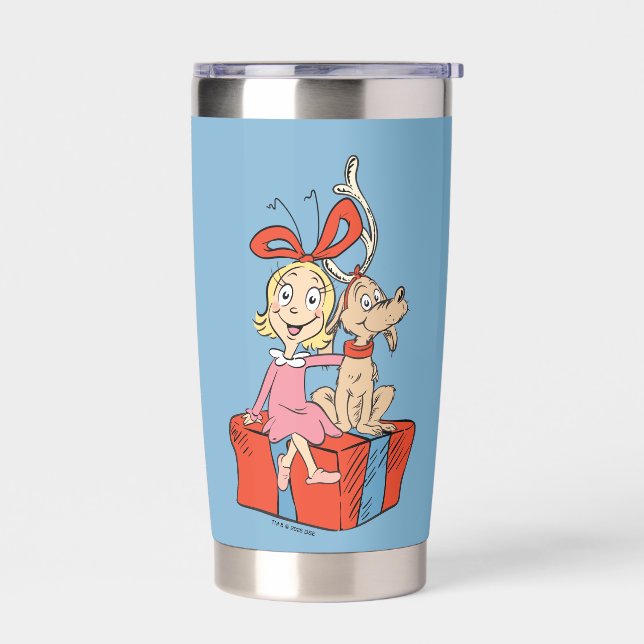 Cindy Lou Who and Max on a Present Insulated Tumbler (Left)