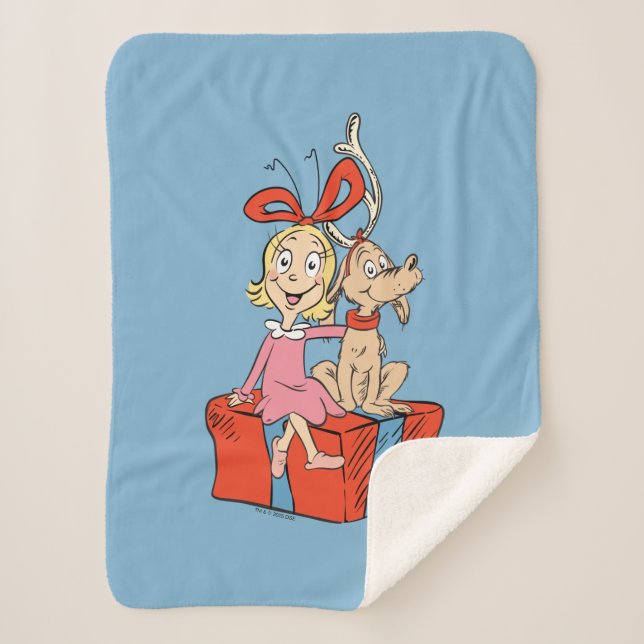 Cindy Lou Who and Max on a Present Sherpa Blanket (Front)