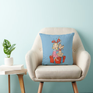 Cindy Lou Who and Max on a Present Throw Pillow