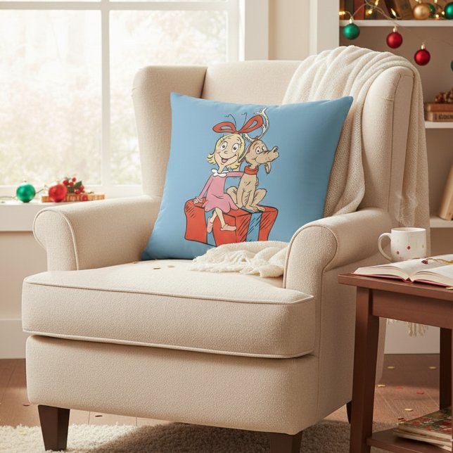 Cindy Lou Who and Max on a Present Throw Pillow (Creator Uploaded)