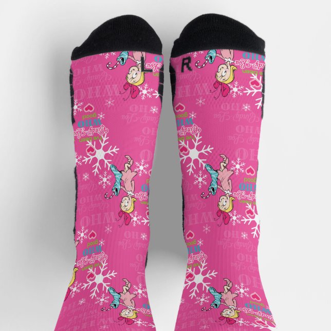 Cindy-Lou Who Good Pink Snowflake Pattern Socks (Top)