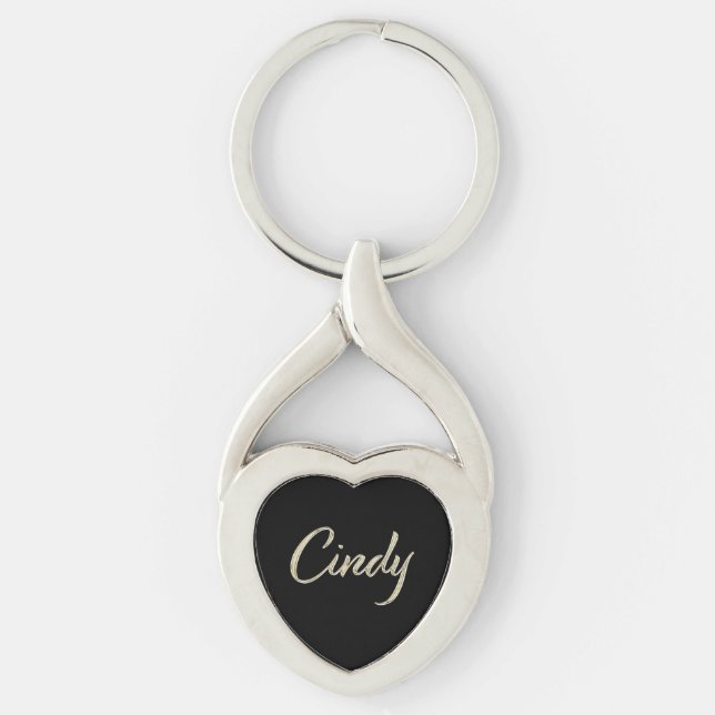 Cindy white gold handwriting key keychain (Front)